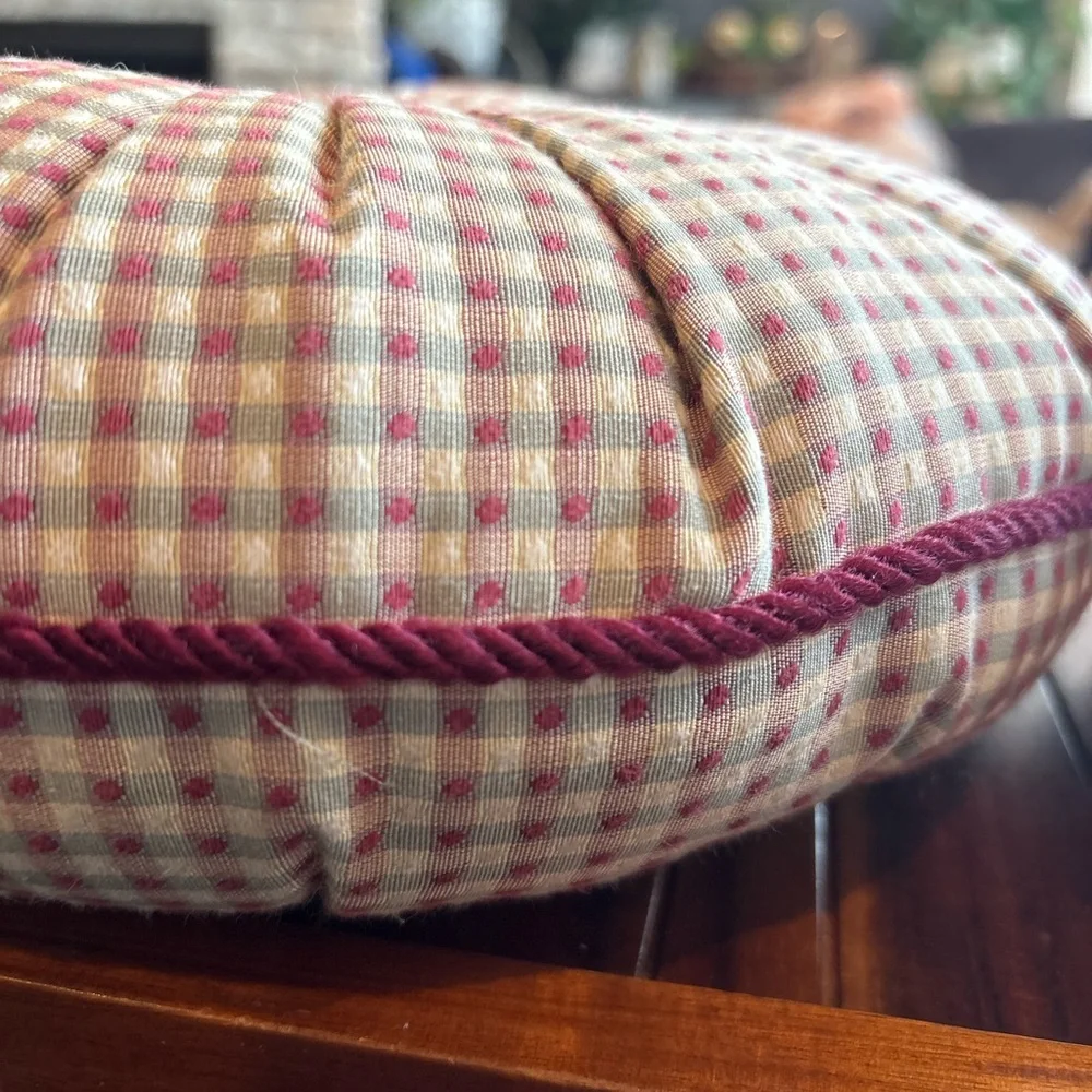 Vintage Plaid Checkered Tufted Throw Pillow Set with Piping Burgundy Cottage